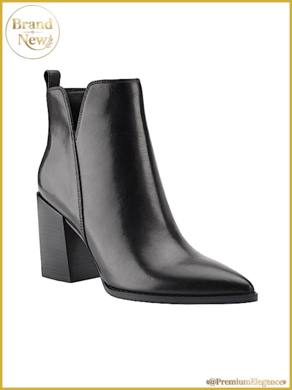 Faux Leather V Cut Pointed Toe Chunky Heel Ankle Boots with Side Zipper Western
